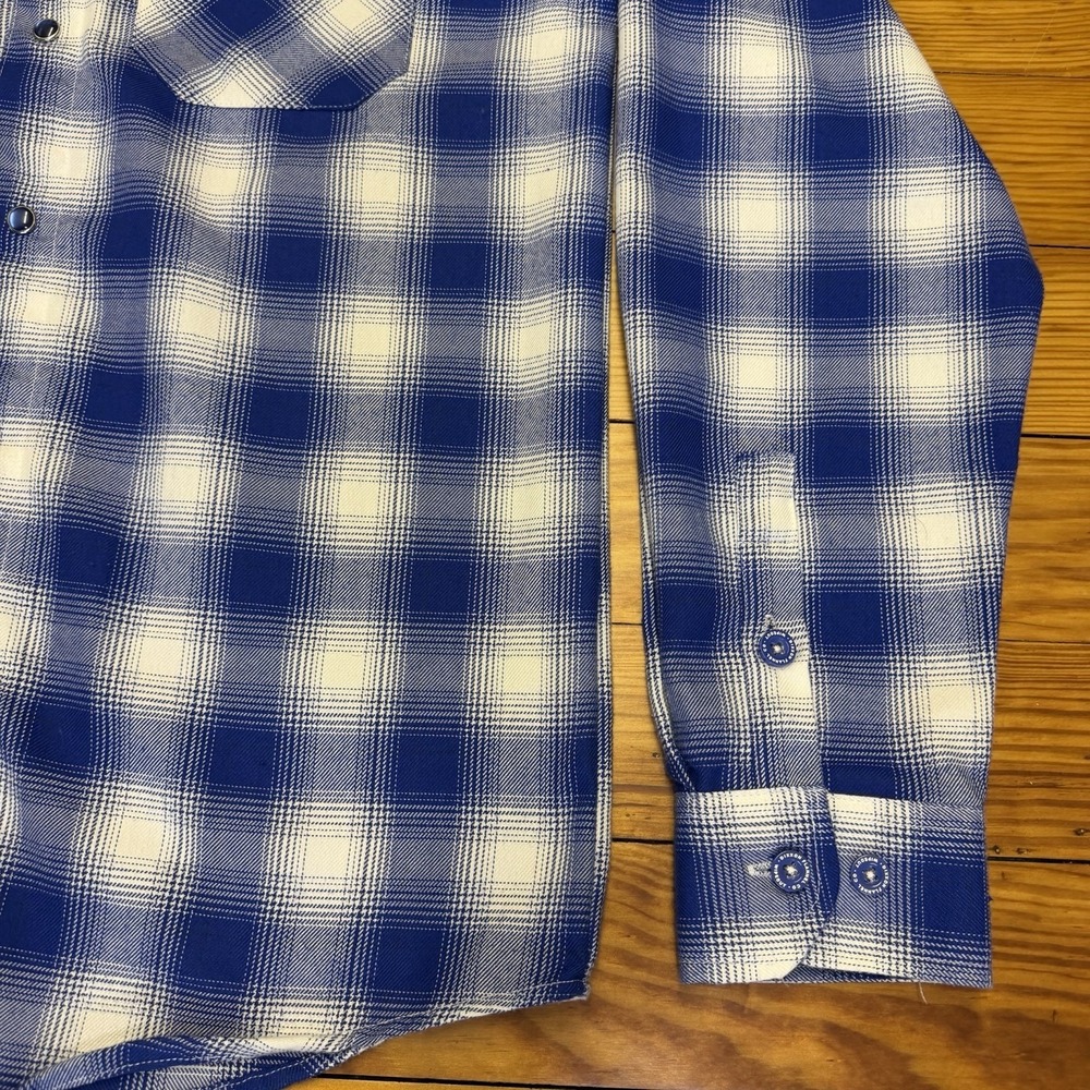 Dixxon Wipeout Flannel Mens Small Pearl Snap Button Down Shirt Blue White Plaid - Picture 5 of 13